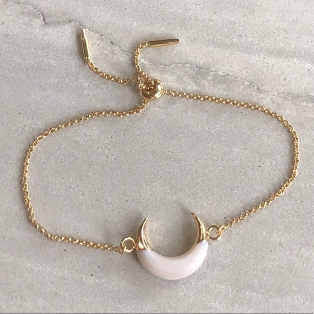 Crescent Moon Carved Shell 14K Gold Boho Bracelet - Picture 3 of 3